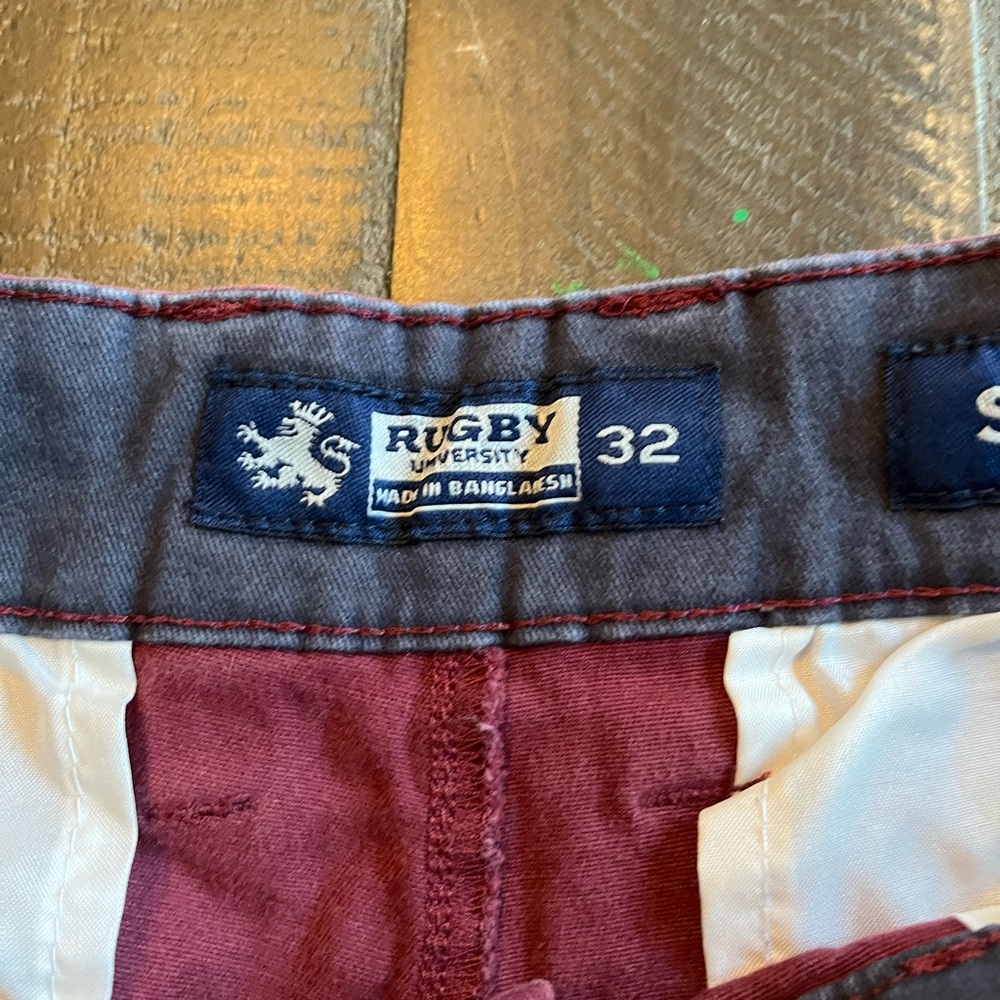 Rugby University Men's Flat Front Burgundy Shorts - Picture 5 of 9